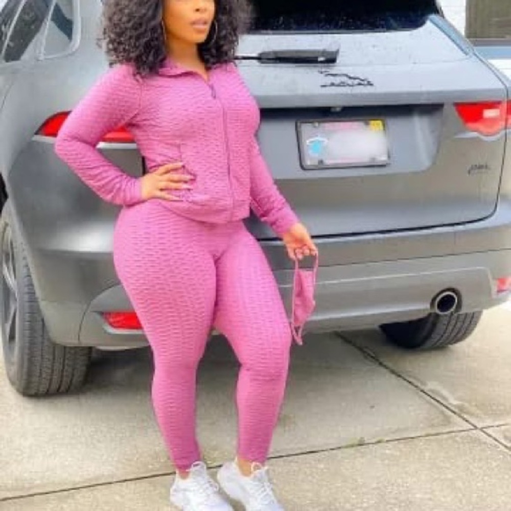 Women's Pink Textured Pants & Jumpsuit Set